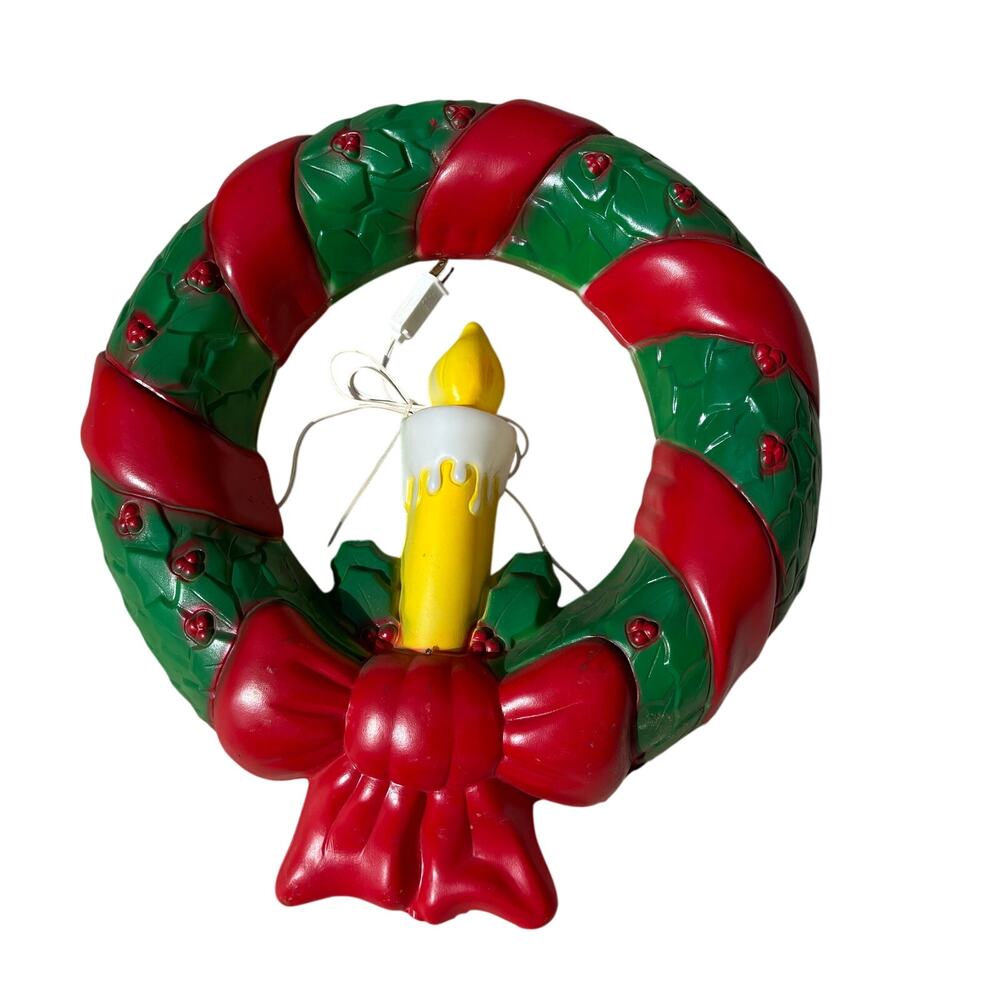 Vintage 1995 Empire Lighted Hanging Christmas Candle Wreath Blow Mold w 4 Lights